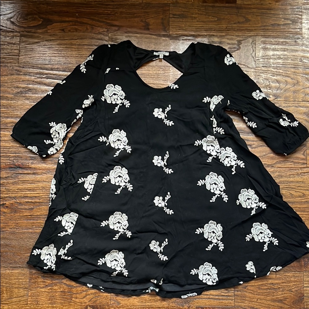 Black Floral Dress with White Embroidery